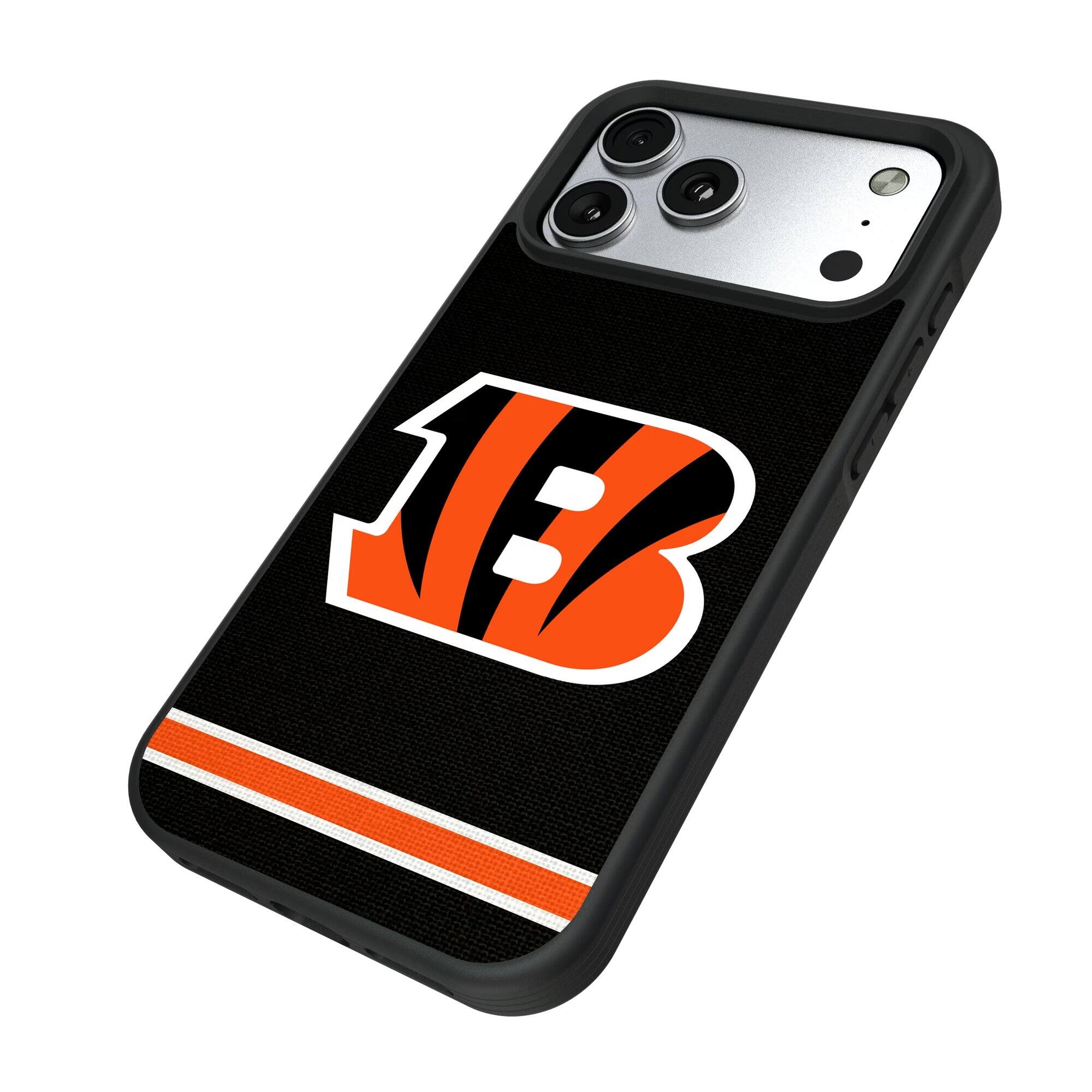 Alt View 1. Keyscaper - Cincinnati Bengals iPhone Stripe Design Bump Case - 13 Pro Max - Multicolor.