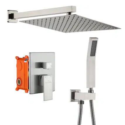 Front. Boyel Living - 1-Spray Patterns with 2.5 GPM 12 in. Wall Mount Dual Shower Heads with Pressure Balance Valve in Brushed Nickel - Brushed Nickel.