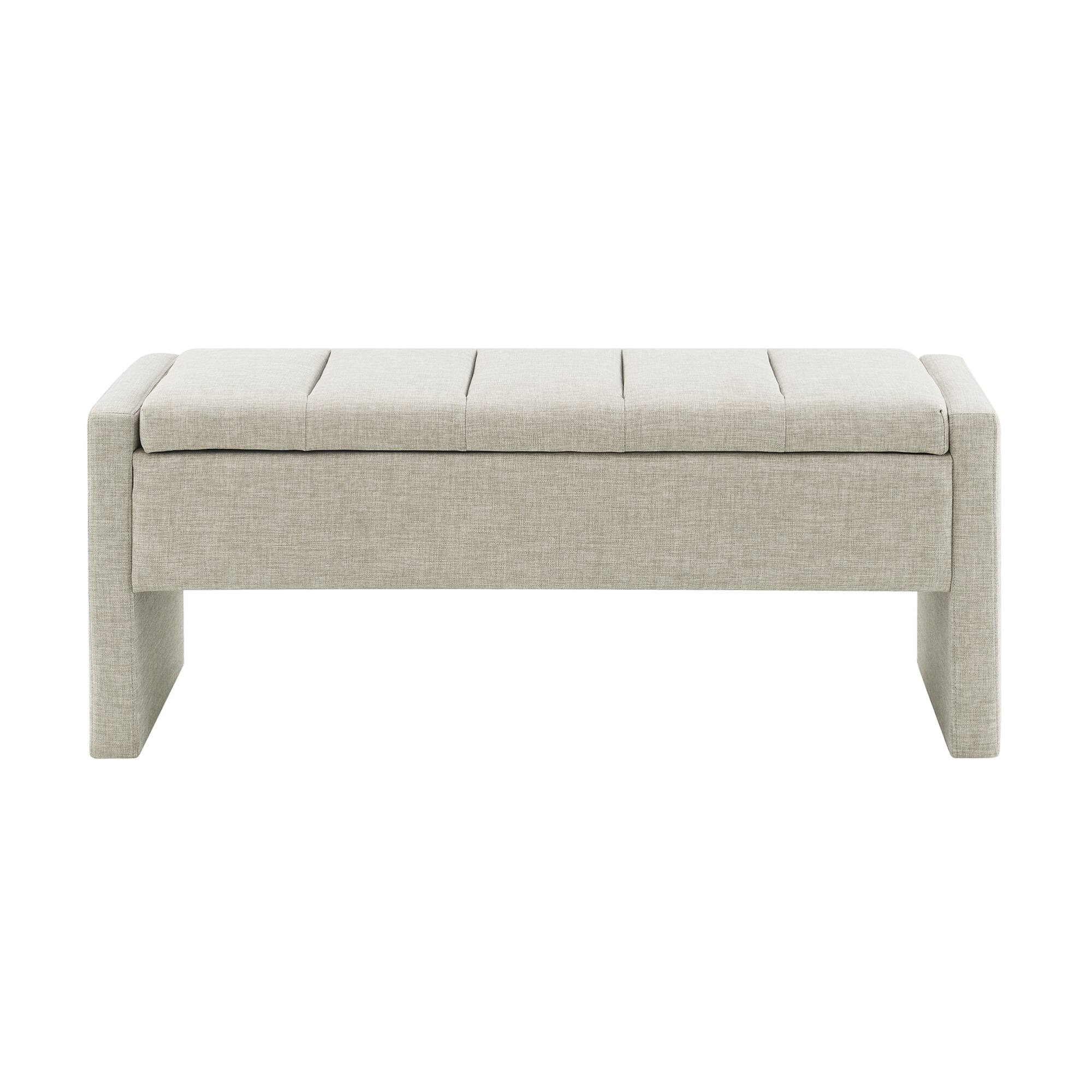 Back. GOODSILO - Upholstered Storage Bench with Comfortable Linen Fabric, Multi-Functional Footrest Ottoman for Living Spaces - LIGHT GREY.