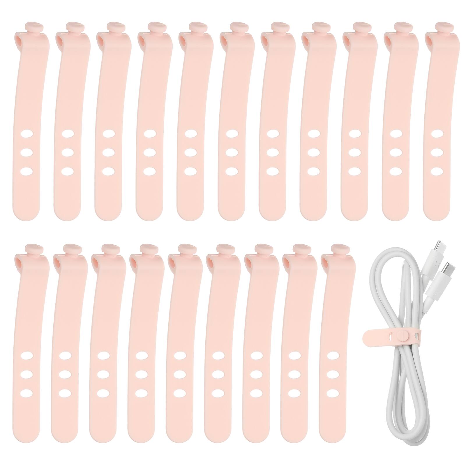 Front. Unique Bargains - 20pcs Silicone Cable Ties, 3-Hole Reusable Rubber Cord Tie, Adjustable, Locking Buckle, Multi Purpose Strap - Pink.