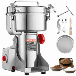 VEVOR - 2000g Electric Grain Mill Grinder, High Speed 3400W Commercial Spice Grinders, Stainless Steel Pulverizer Powder Machine - Silver