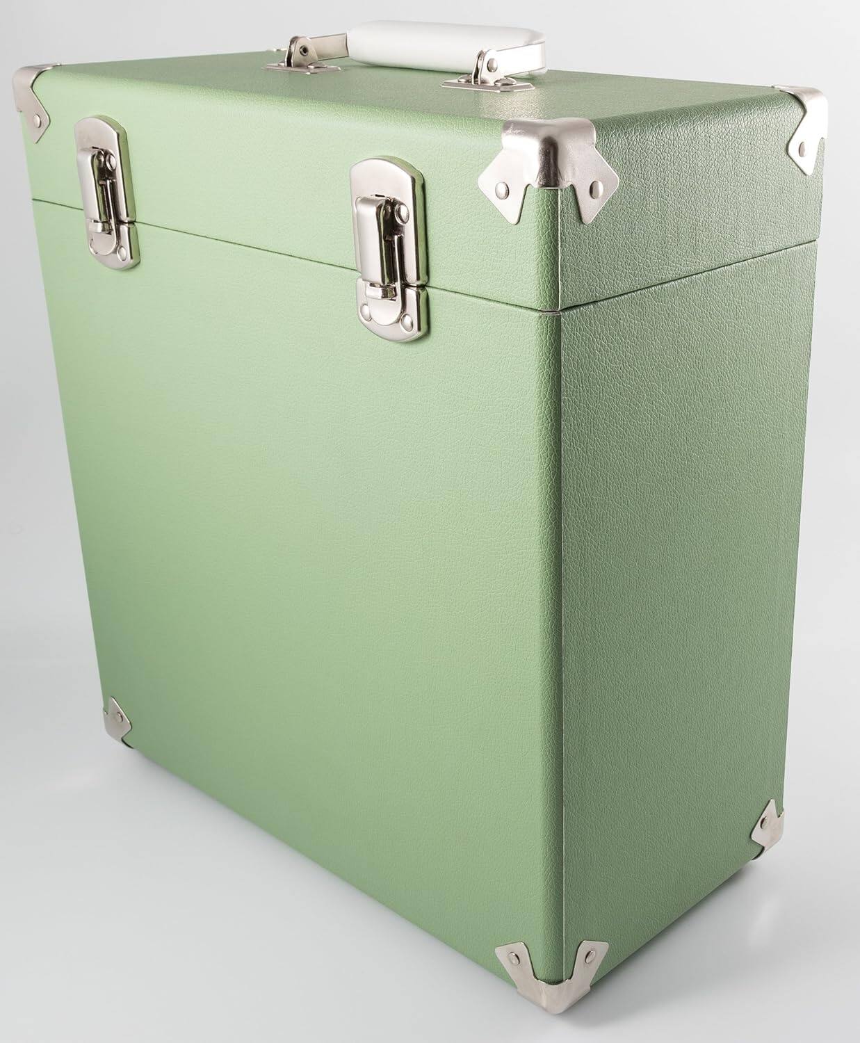 Alt View 1. PopMarket - GPO Retro SWB18GRE 12" Vinyl Record Case 35 Count Capacity with Removable Lid - Green   - VINYL ACCESSORIES - Green.