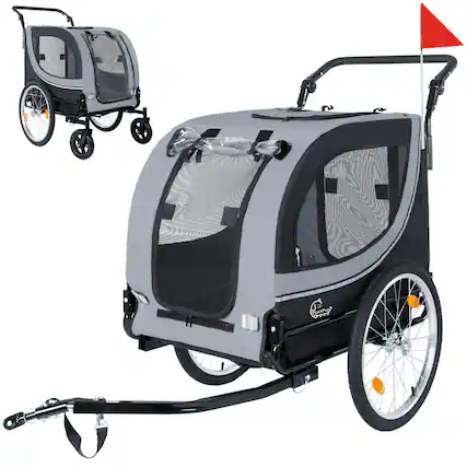 Front. JUJABU - 2-in-1 Foldable Pet Carrier Cart for Dogs up to 100lbs with Breathable Mesh and PVC Rain Cover, Gray.