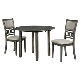FurniFact - 3-Piece Wood Dining Set Round Drop-Leaf Table 2 Chairs Contemporary - Gray