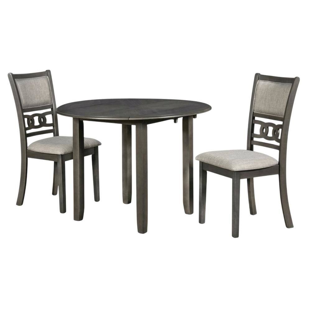Front. FurniFact - 3-Piece Wood Dining Set Round Drop-Leaf Table 2 Chairs Contemporary Gray - Gray.