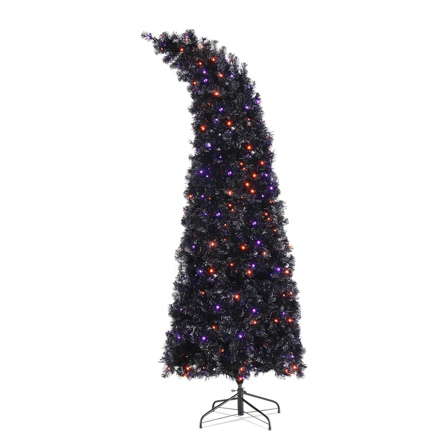 Pefilos- 7ft PVC Automatic Tree Christmas Tree with Wizard Hat Shape, 1050 Branches, 400 Lights & Remote Control- Purple