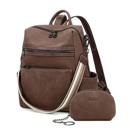 Stamp n Camp - Leather Backpack Purse For Women Designer Ladies Shoulder Bag Fashion Faux Work Travel Handbags - Kcus22001-nubuck Style Coffee