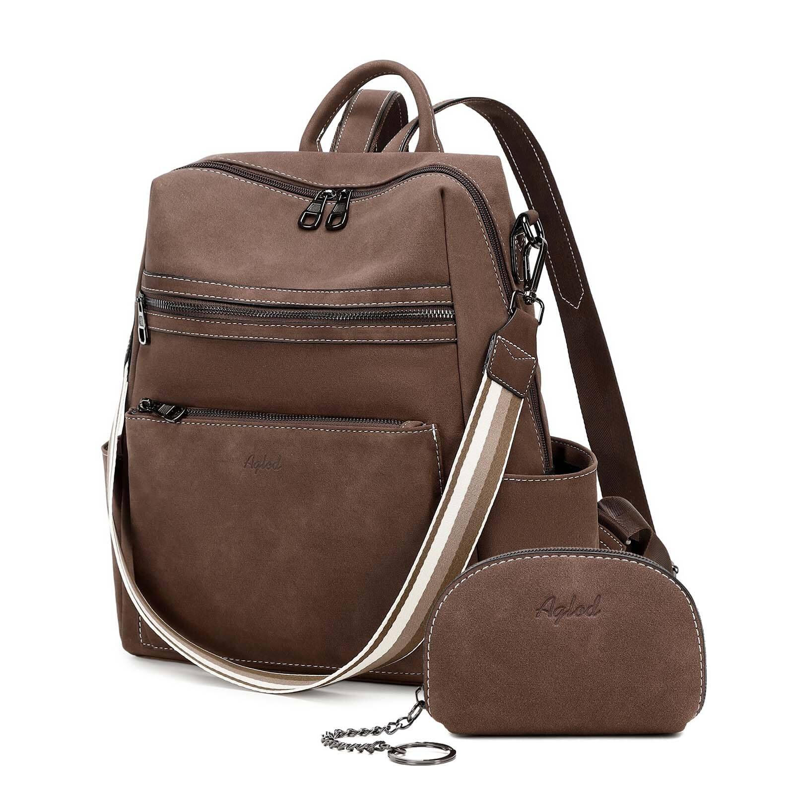 Front. Stamp n Camp - Leather Backpack Purse For Women Designer Ladies Shoulder Bag Fashion Faux Work Travel Handbags - Kcus22001-nubuck Style Coffee.