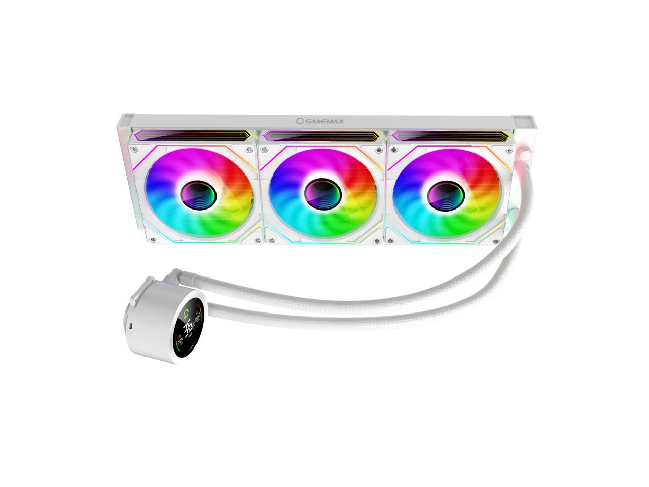 GAMEMAX 360 Digital WH, Liquid CPU Cooler 360mm Addressable ARGB Pump ...