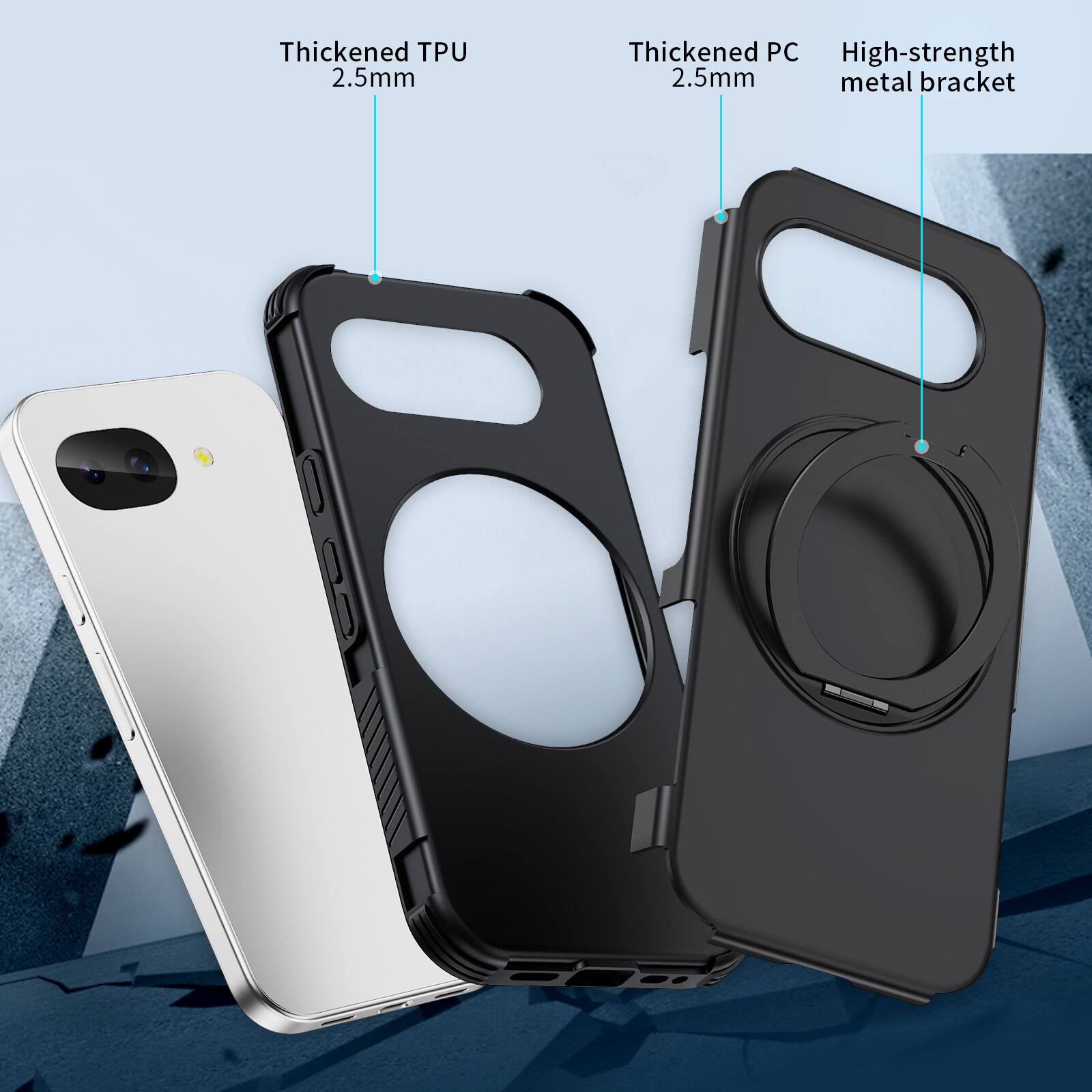 Thickened TPU 2.5mm  
Thickened PC 2.5mm  
High-strength metal bracket