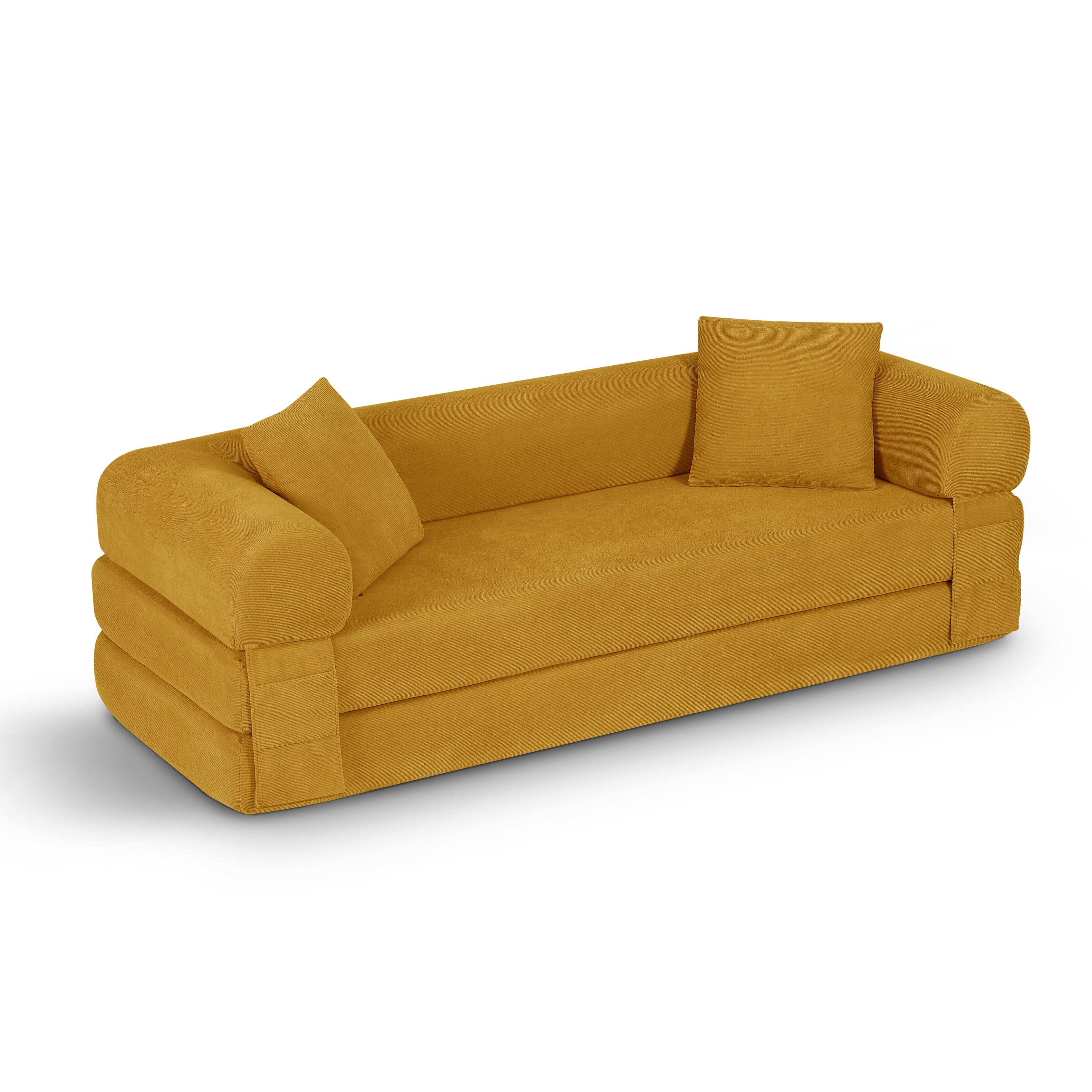 Angle. Loheer - Loheer 80 Inch Convertible Sofa Bed Queen Folding Sleeper Couch - Yellow.