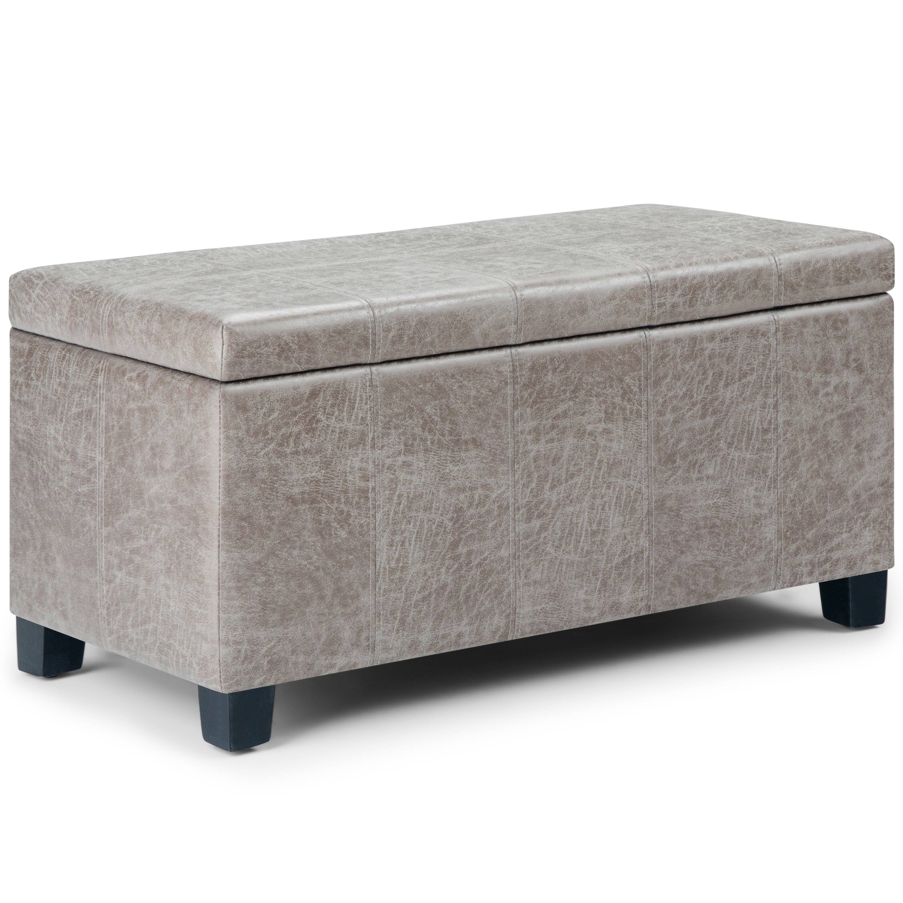 Angle. Simpli Home - Dover 36 inch Wide Contemporary Rectangle Storage Ottoman Bench - Distressed Gray Taupe.