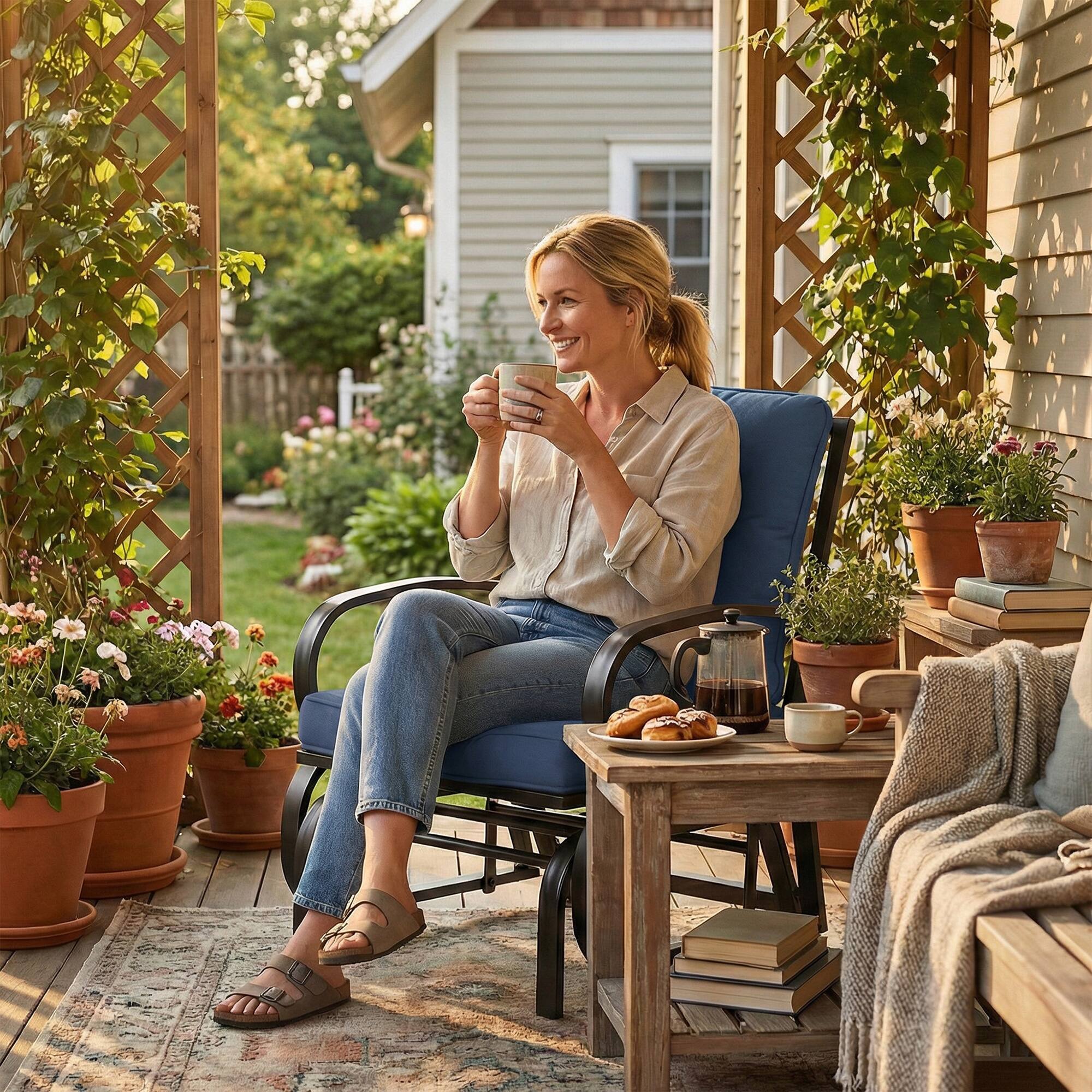 Alt View 7. Outsunny - Glider, Outdoor Glider Chair with Cushions, Steel Frame, Curved Armrests - Blue.