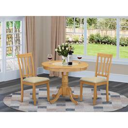 East West Furniture - ANTI3C 3 PC Kitchen Table set-small Kitchen Table plus 2 Dining Chairs - Oak