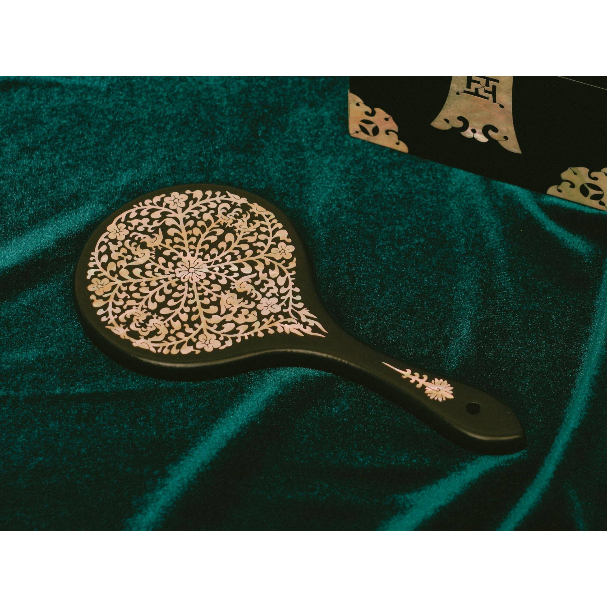 Alt View 2. Dapper Styles - Mother-of-pearl Hand Mirror - Korean Lacquer With Floral Inlay Gift For Women Mom Wife Daughter Birthday Mo... - Default.