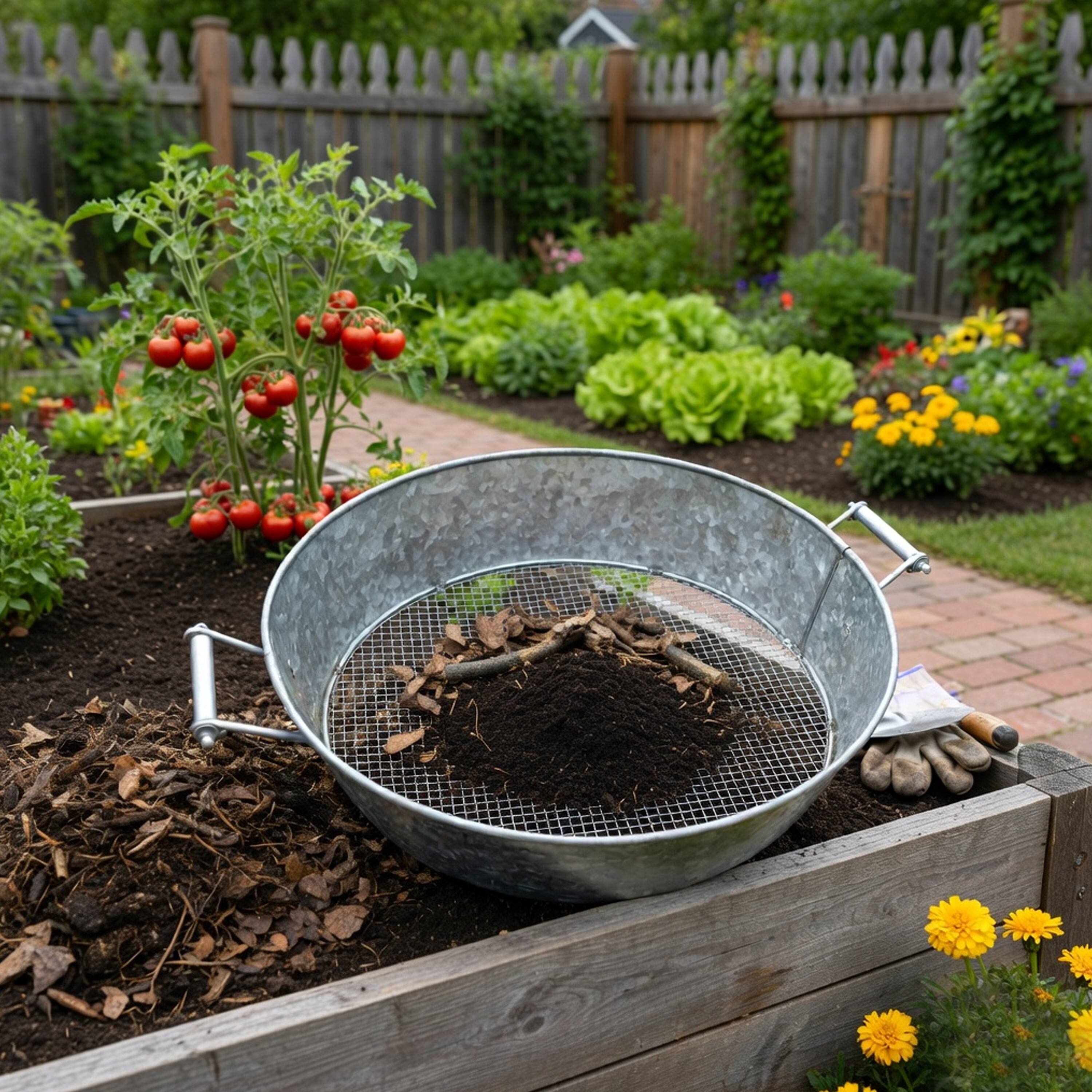 Alt View 8. Manhattan Lane - Round Galvanized Steel Compost Sifter with Wire Mesh Design Base - Silver.