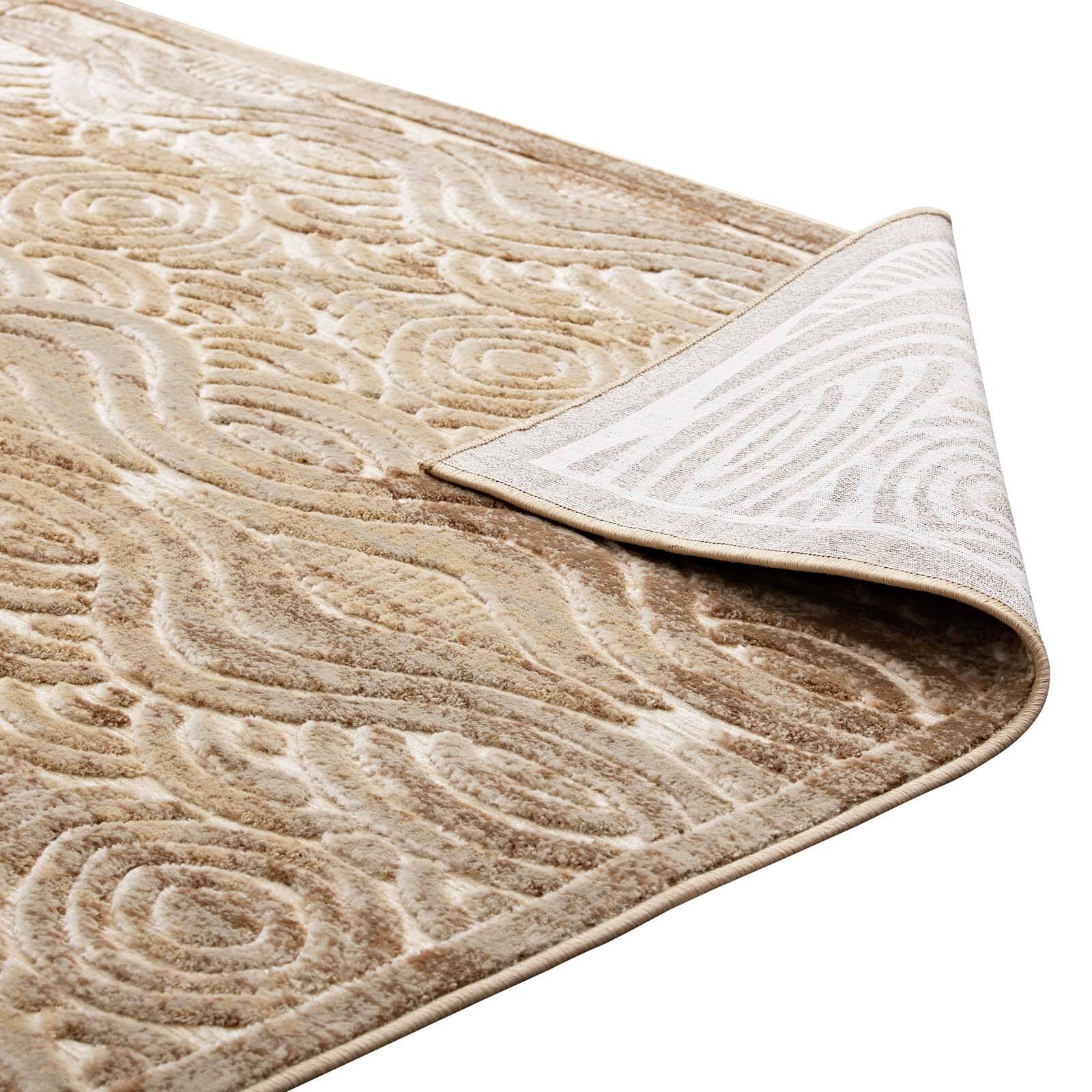 Alt View 3. Modway - Kennocha Rustic Vintage Abstract Waves Area Rug - Tan and Cream.