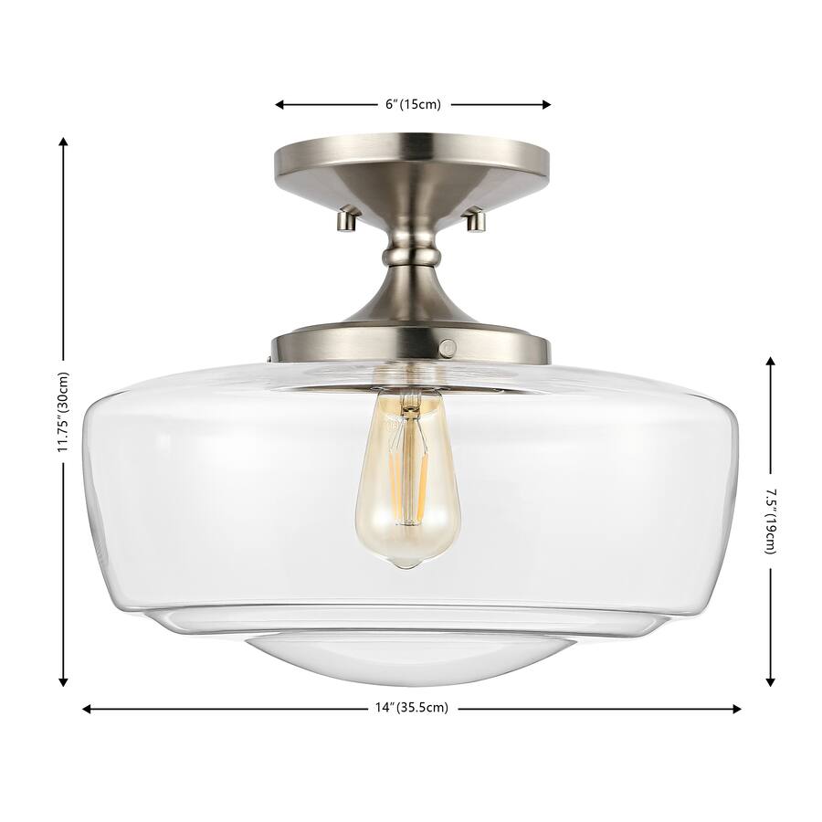 Jonathan Y Marfa 14" 1 Light Modern Farmhouse Schoolhouse Frosted Glass ...