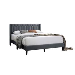 Manhattan Lane - Liana Full Bed, Tufted Charcoal Gray Burlap Upholstery, Foam Padding - Charcoal Gray, Black