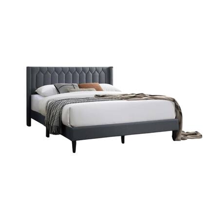 Front. Manhattan Lane - Liana Full Bed, Tufted Charcoal Gray Burlap Upholstery, Foam Padding - Charcoal Gray, Black.