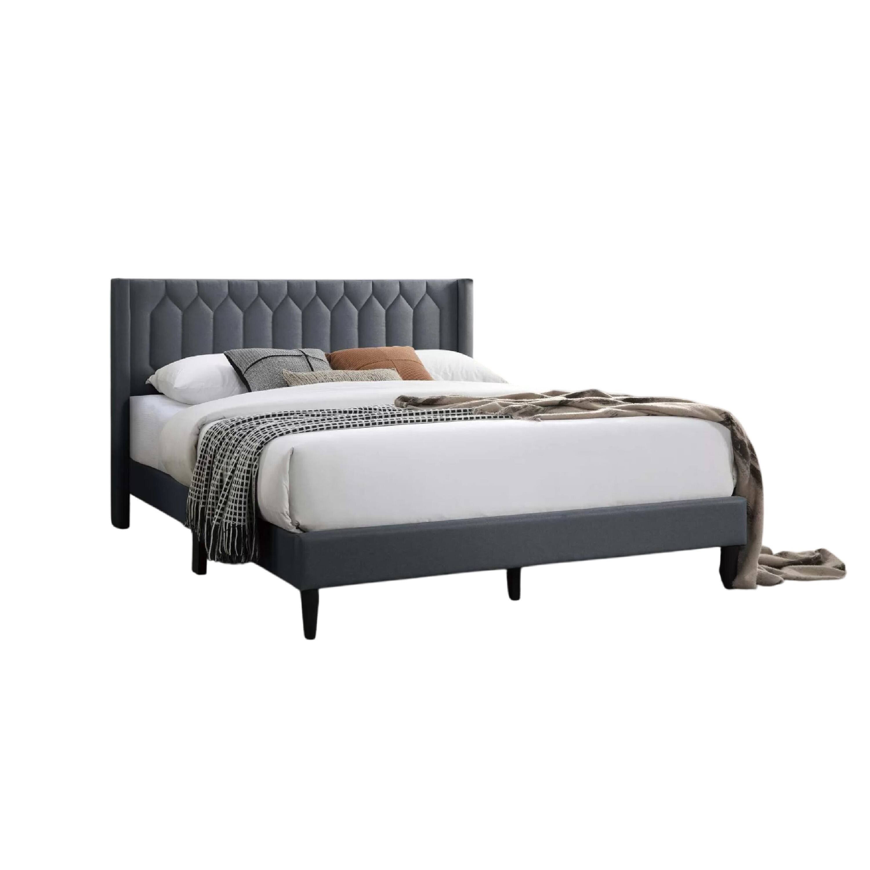 Front. Manhattan Lane - Liana Full Bed, Tufted Charcoal Gray Burlap Upholstery, Foam Padding - Charcoal Gray, Black.