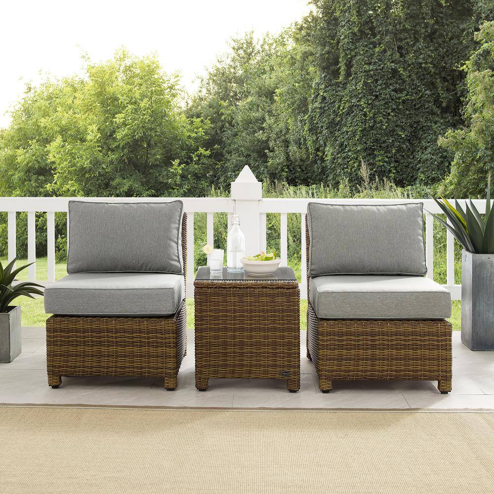 Alt View 8. Crosley Furniture - Bradenton 3Pc Armless Wicker Outdoor Chair Set - Side Table & 2 Armless Chairs - Gray.