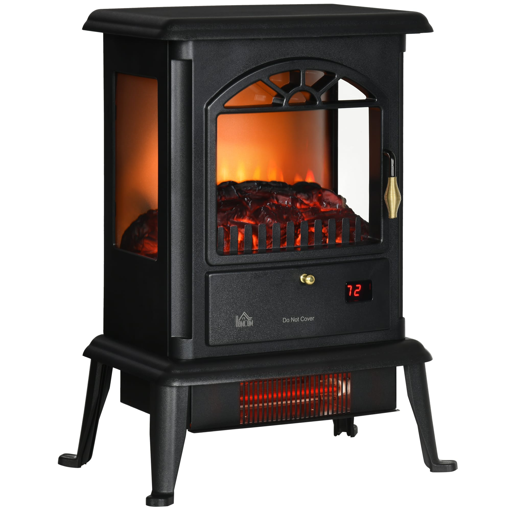 Homcom - Electric Infrared Fireplace Stove, Freestanding Fire Place Heater with Realistic Log Flame - Black