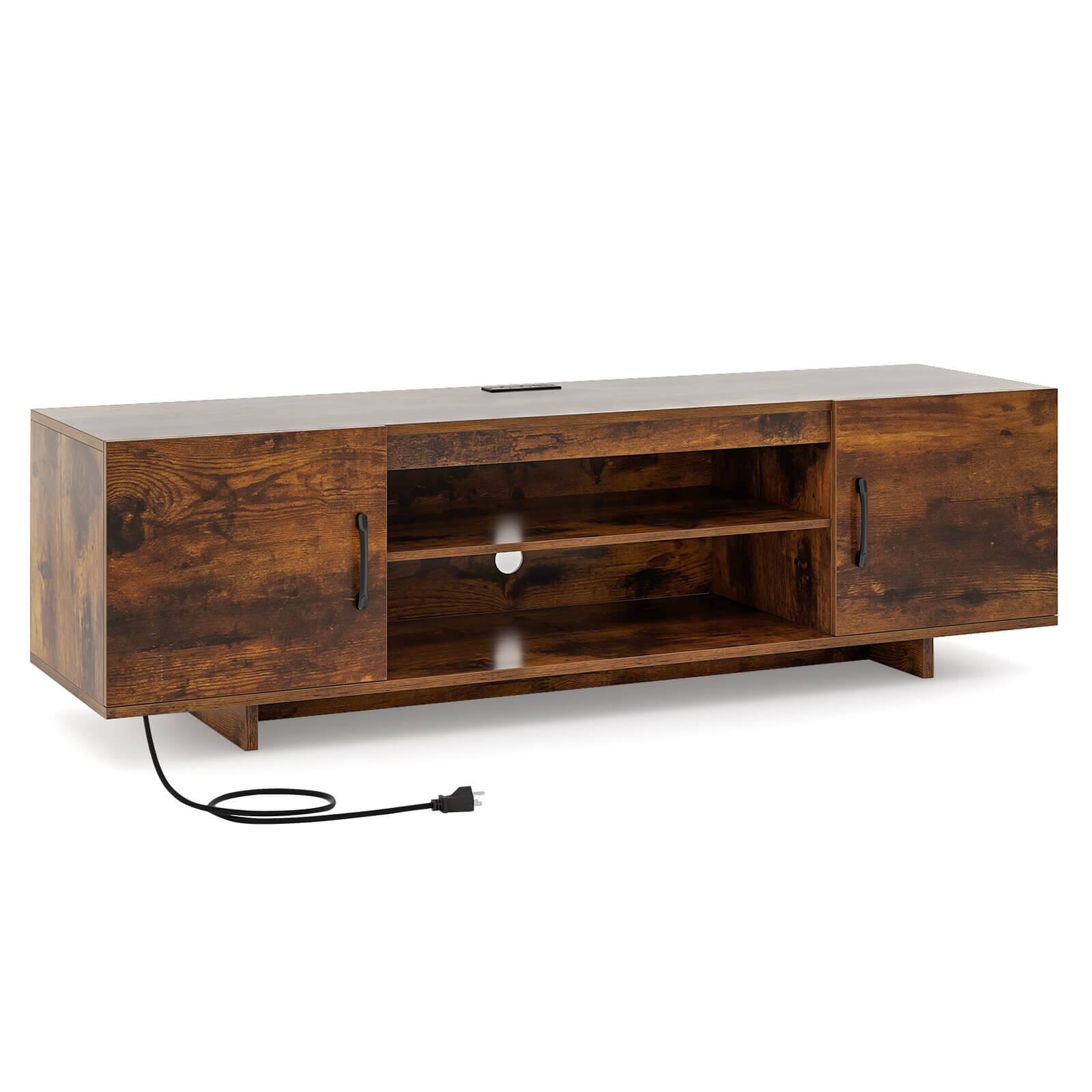 Angle. Costway - Costway TV Stand for 70" TVs Modern Entertain Center with Power Outlet & 2 Cable Holes Brown - Brown.