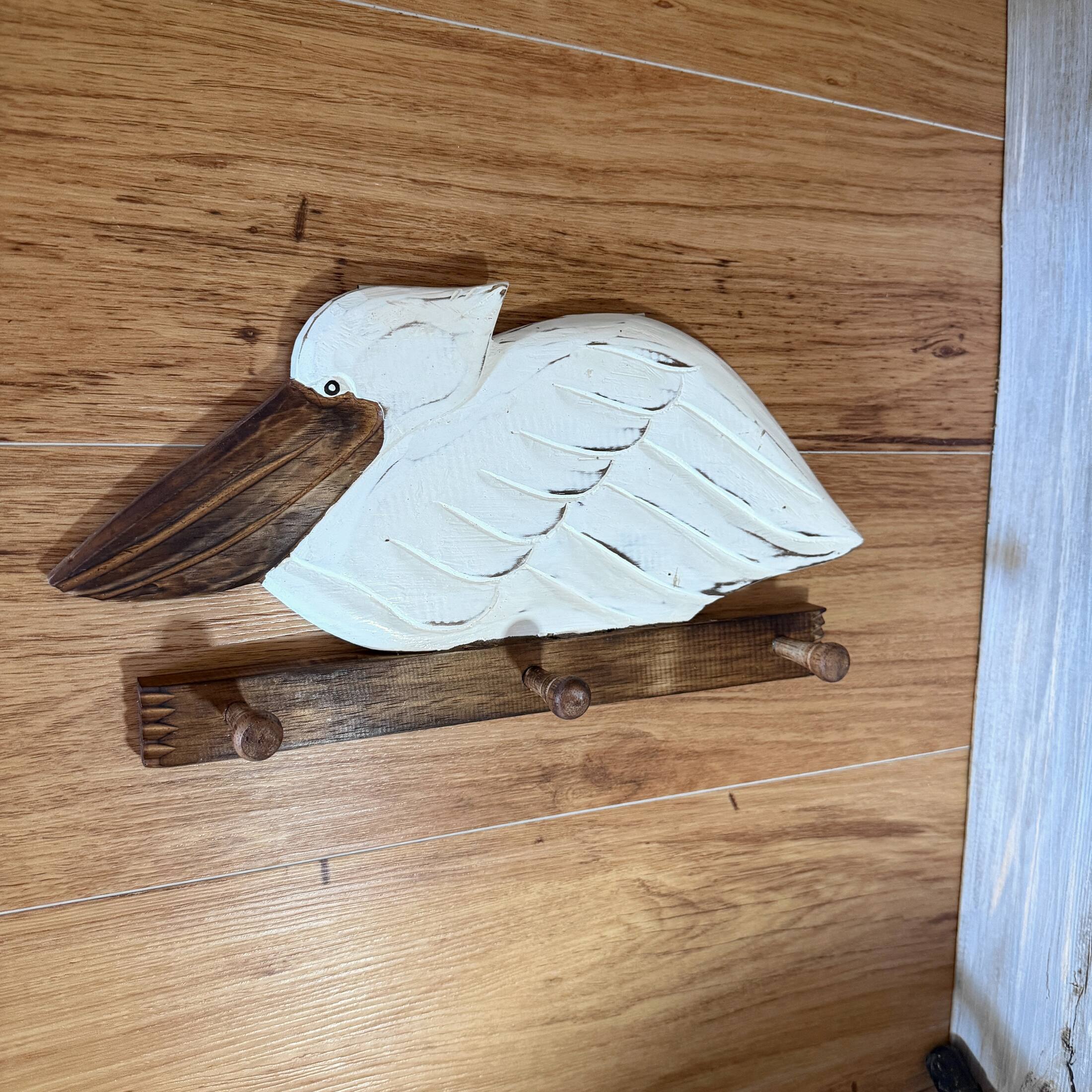 Alt View 5. Chesapeake Bay - Pelican Wall Hook Rack 3 Peg Weathered White Wood Coastal 15.75 Inch - White.