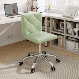 Vecelo - PU Leather Armless Office Chair - 28-32 Inch Adjustable Height Task Chair, Ergonomic Computer Chair with Wheels - Green