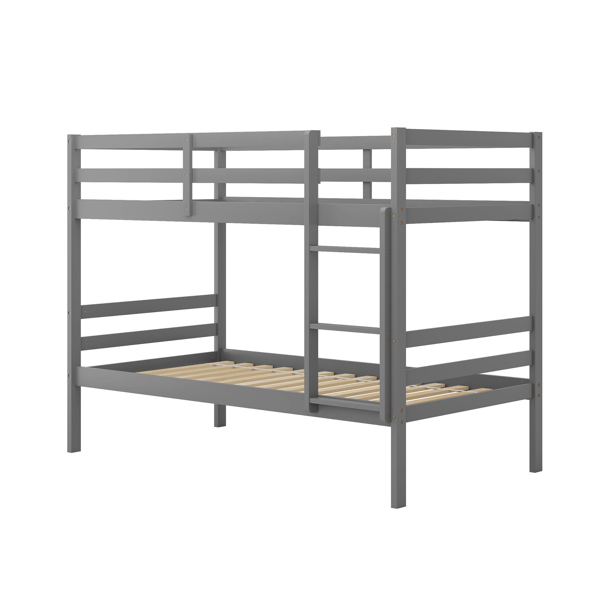 Alt View 1. Gymax - Gymax Twin Over Twin Wood Bunk Beds W/Ladder & Safety Rail Pine Wood Bunk Bed Gray - Gray.