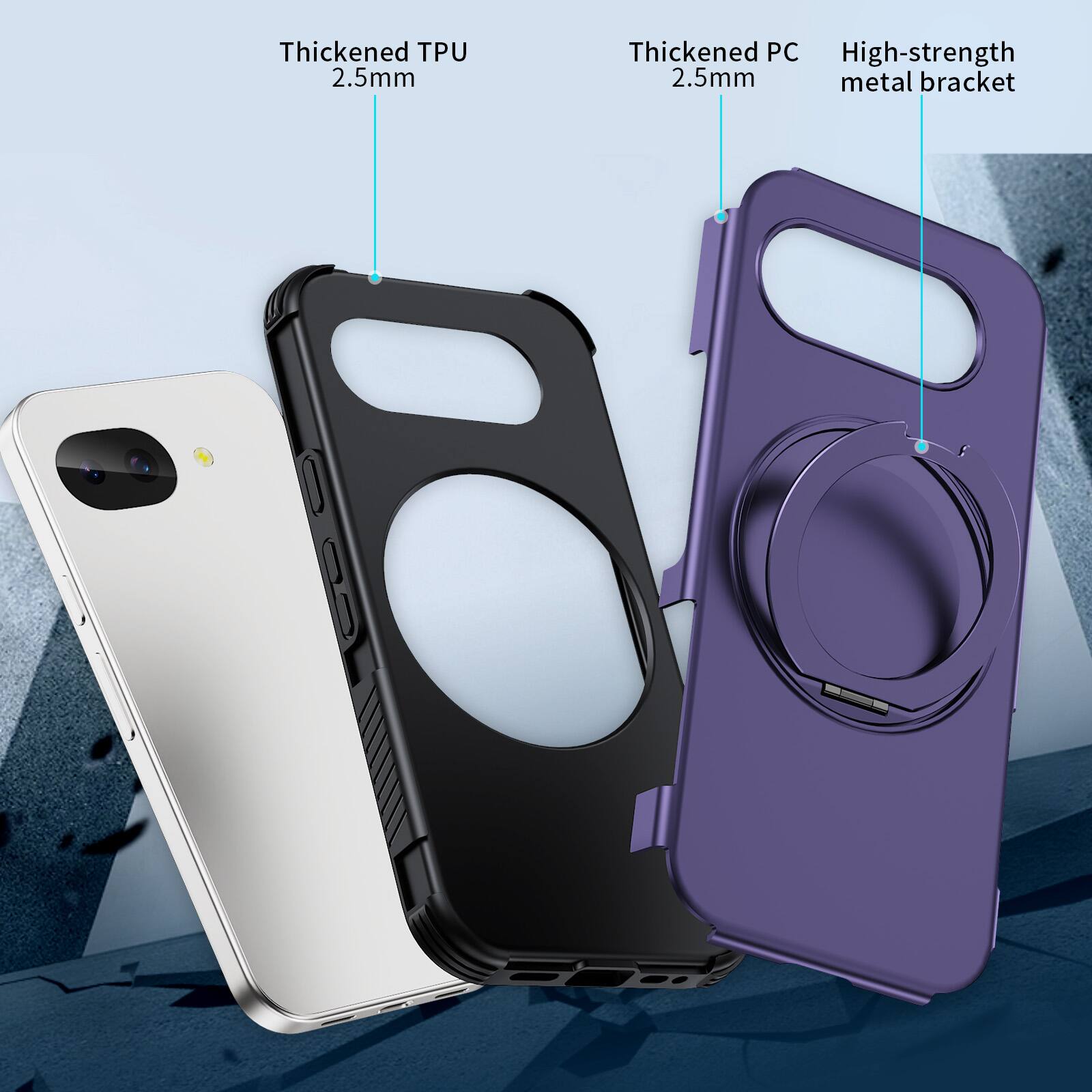 Thickened TPU 2.5mm  
Thickened PC 2.5mm  
High-strength metal bracket