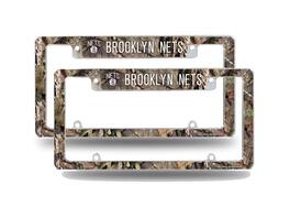 Rico Industries - Brooklyn Nets Chrome Metal (Set of 2) License Plate Frames with Bold Mossy Oak Camouflaged Camo Design - Multi