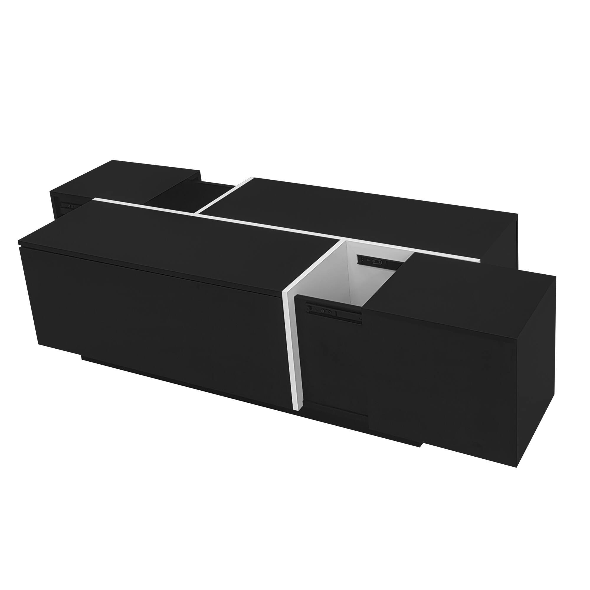 Angle. Lirago - 47" U-Can Extendable Coffee Table  Smooth Finish 2 Hidden Storage Spaces 2 Drawers Multi Functional for Living Room - Black.