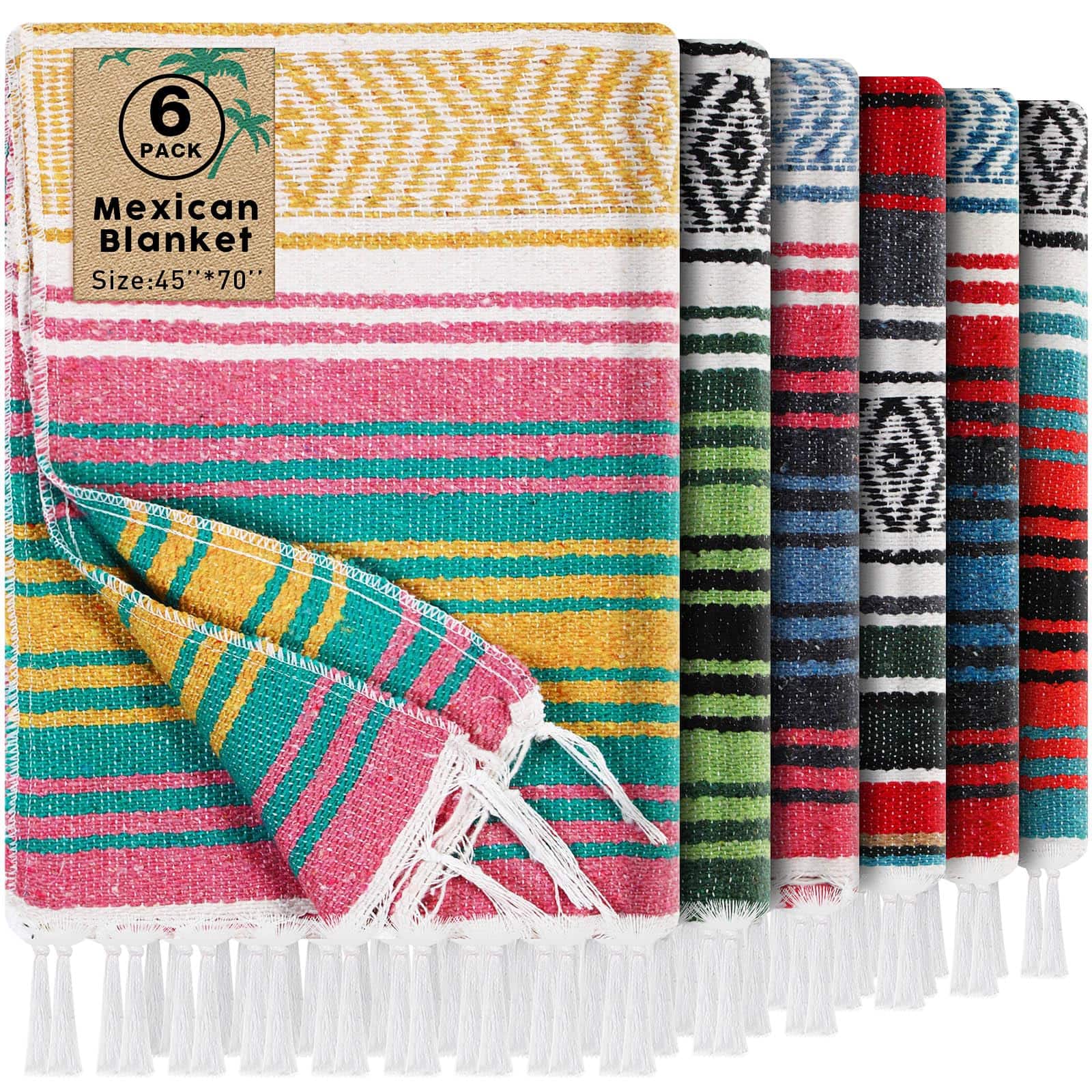 Paradigms Interiors - Mexican Blankets And Throws 45 X Cotton Outdoor Camping Cozy Baja Blanket Woven Serape Restorative Yoga Fie - Retro Color-6