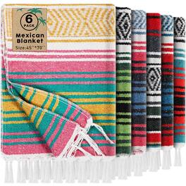 Paradigms Interiors - Mexican Blankets And Throws 45 X Cotton Outdoor Camping Cozy Baja Blanket Woven Serape Restorative Yoga Fie - Retro Color-6