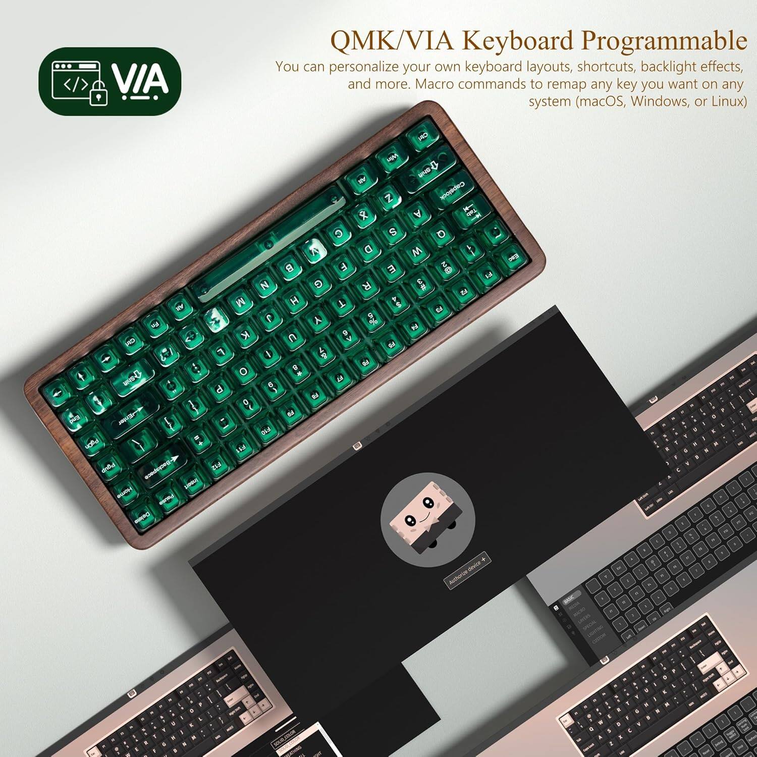 QMK/VIA Keyboard Programmable

You can personalize your own keyboard layouts, shortcuts, backlight effects, and more. Macro commands to remap any key you want on any system (macOS, Windows, or Linux)