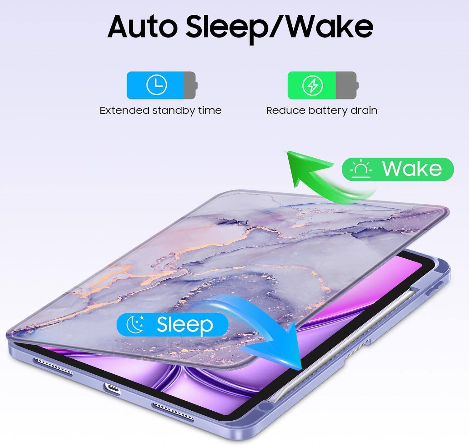 Auto Sleep/Wake

Extended standby time
Reduce battery drain

Wake
Sleep