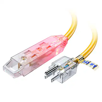 Front. Maximm - Extension Cord 30 ft, Extension Cord with Multiple Outlets and Lit Ends,16 Gauge ETL Listed - Yellow.