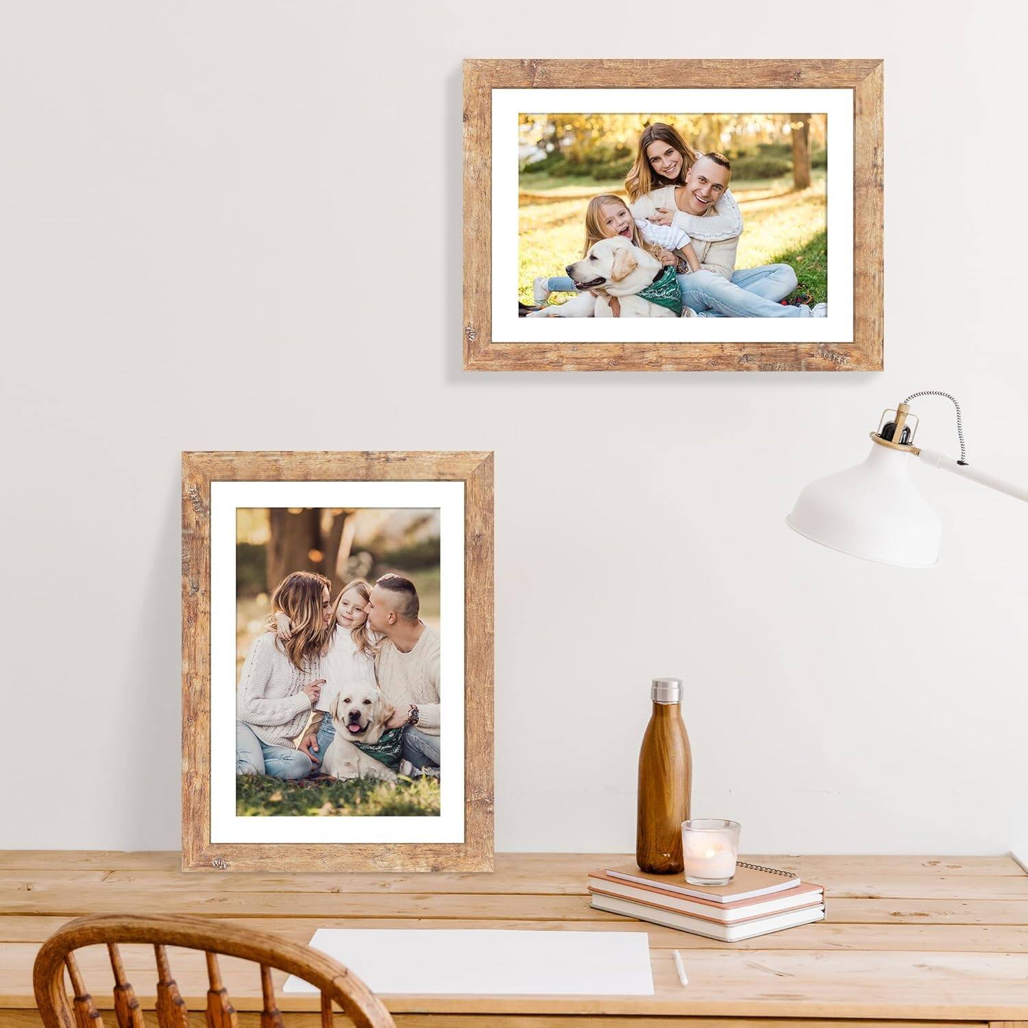 Alt View 5. blue - 8x10 Picture Frame Set of 4, High Definition Real Glass Rustic Brown Frame, 8 x 10 Wood Photo Frames for Deskt - colorDark Brown+size9X12.