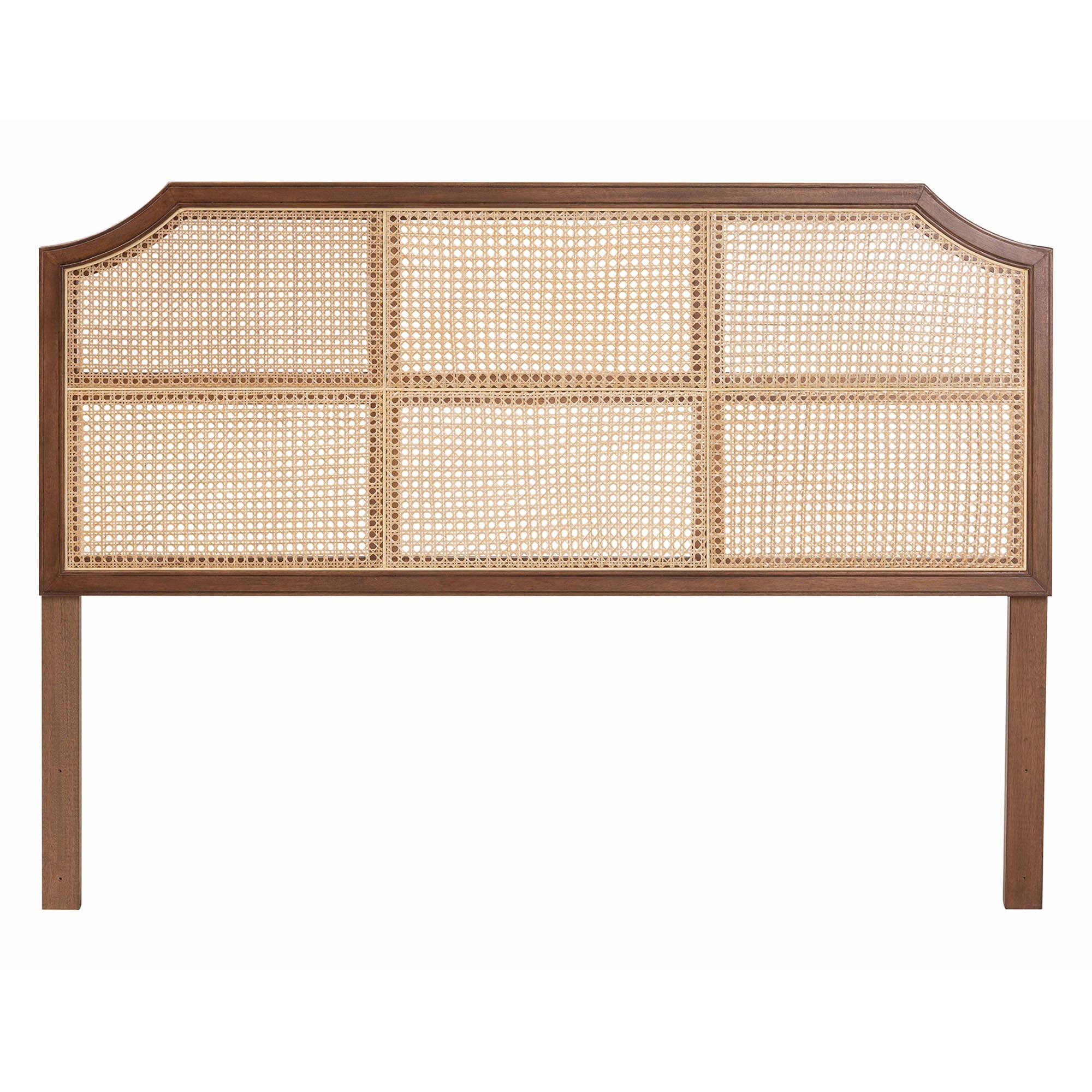Angle. Baxton Studio - Hermine Bamboo Woven Headboard - Solid Wood Bed Backrest Panel with Curved Top, Boho Coastal Bed Accent, Queen Size - Walnut Brown/Natural.