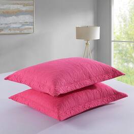 MarCielo - 2-Pack Embroidered Solid Color Pillow Shams Polyester - Hot Pink