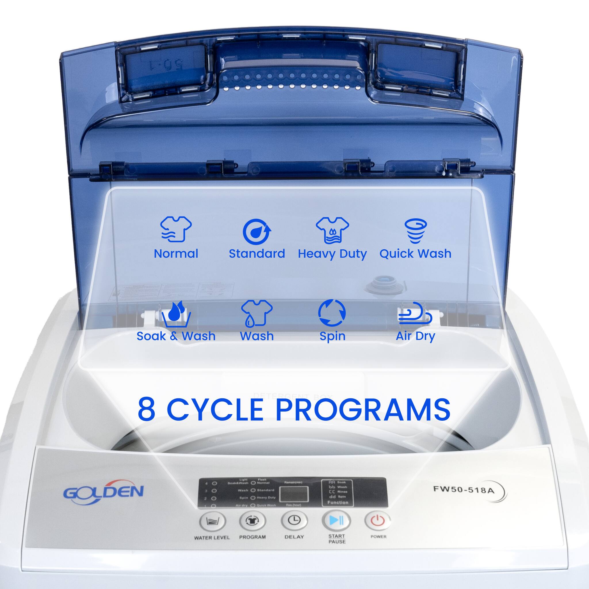 50-1 Normal Standard Heavy Duty Quick Wash Soak & Wash Wash Spin Air Dry 8 CYCLE PROGRAMS GOLDEN

FW50-518A

WATER LEVEL PROGRAM DELAY START PAUSE POWER