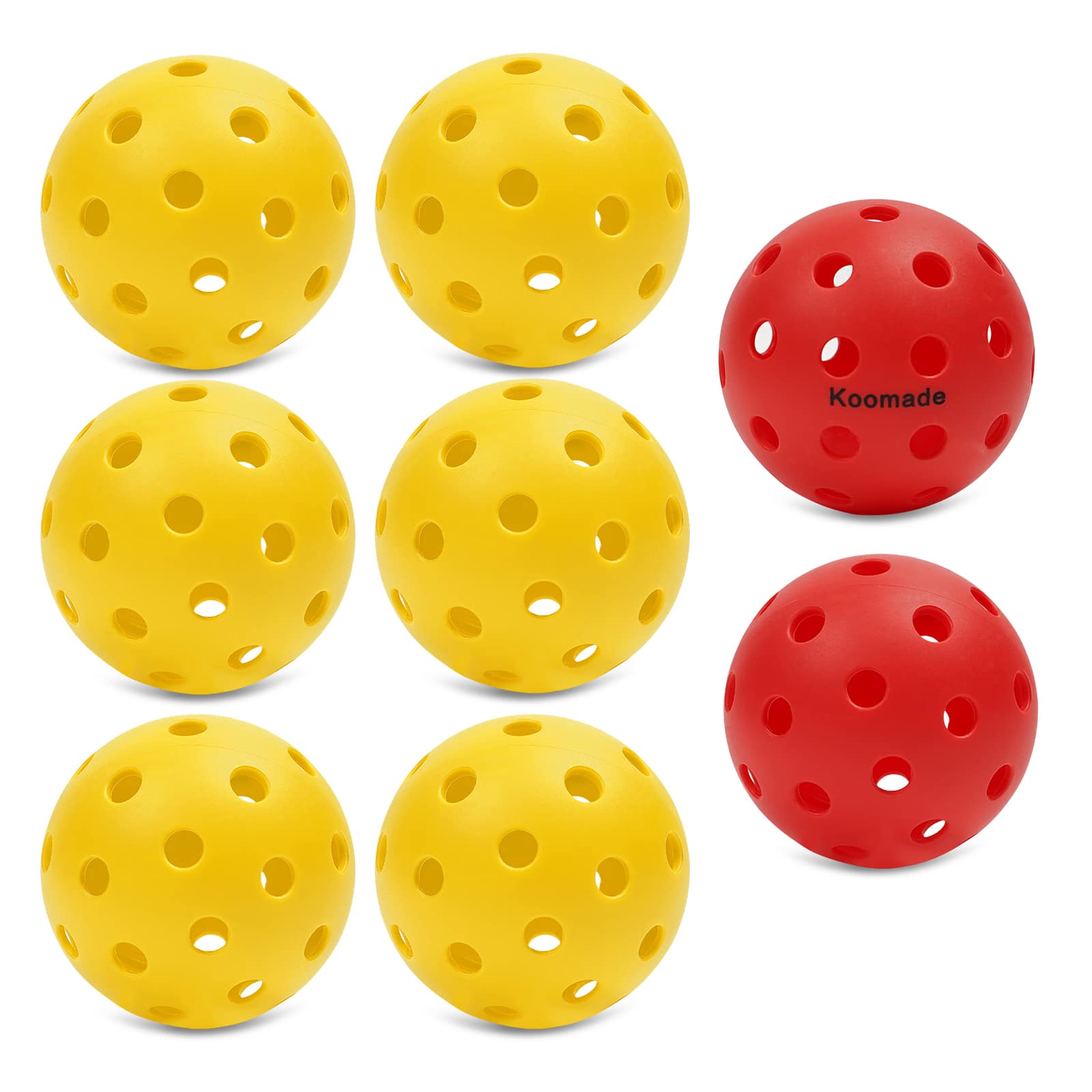 KOOMADE - 8/16pcs Pickleball Balls 40 Holes Colorful and Durable Pickleballs 74mm Training Ball Practice Competition - 8PK Pickle Ball（6PK Yellow + 2PK Red）