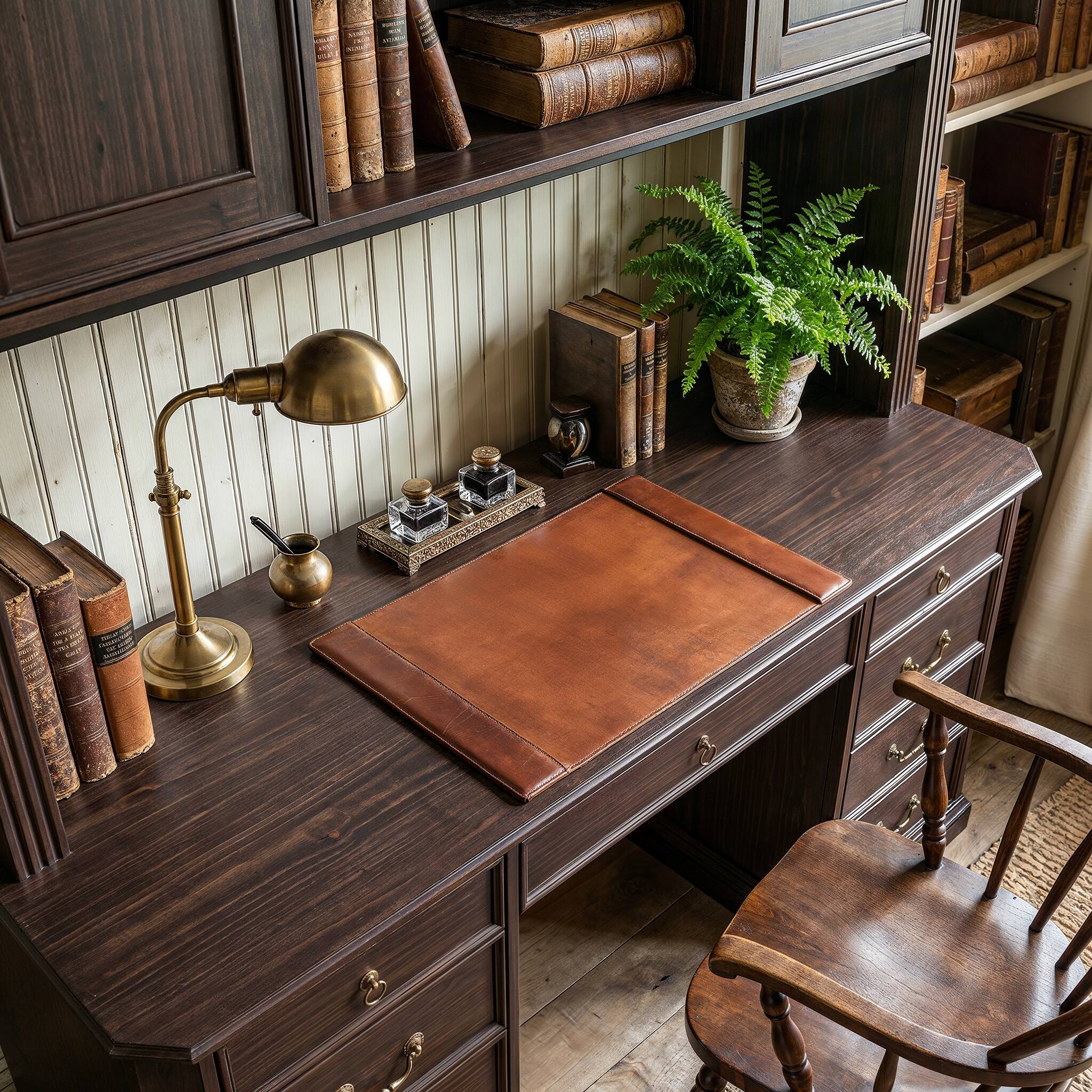 Alt View 6. Famapy - Bookcase Desk with Hutch & Drawers, Large Computer Desk with Arched Shelves for Home Library Student Writing Station - Dark Brown.