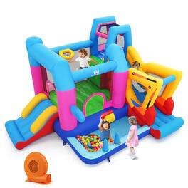 Costway - Inflatable Bounce House with Slides Jumping Area Ball Pit Climbing Wall 750W Blower - Multi-color