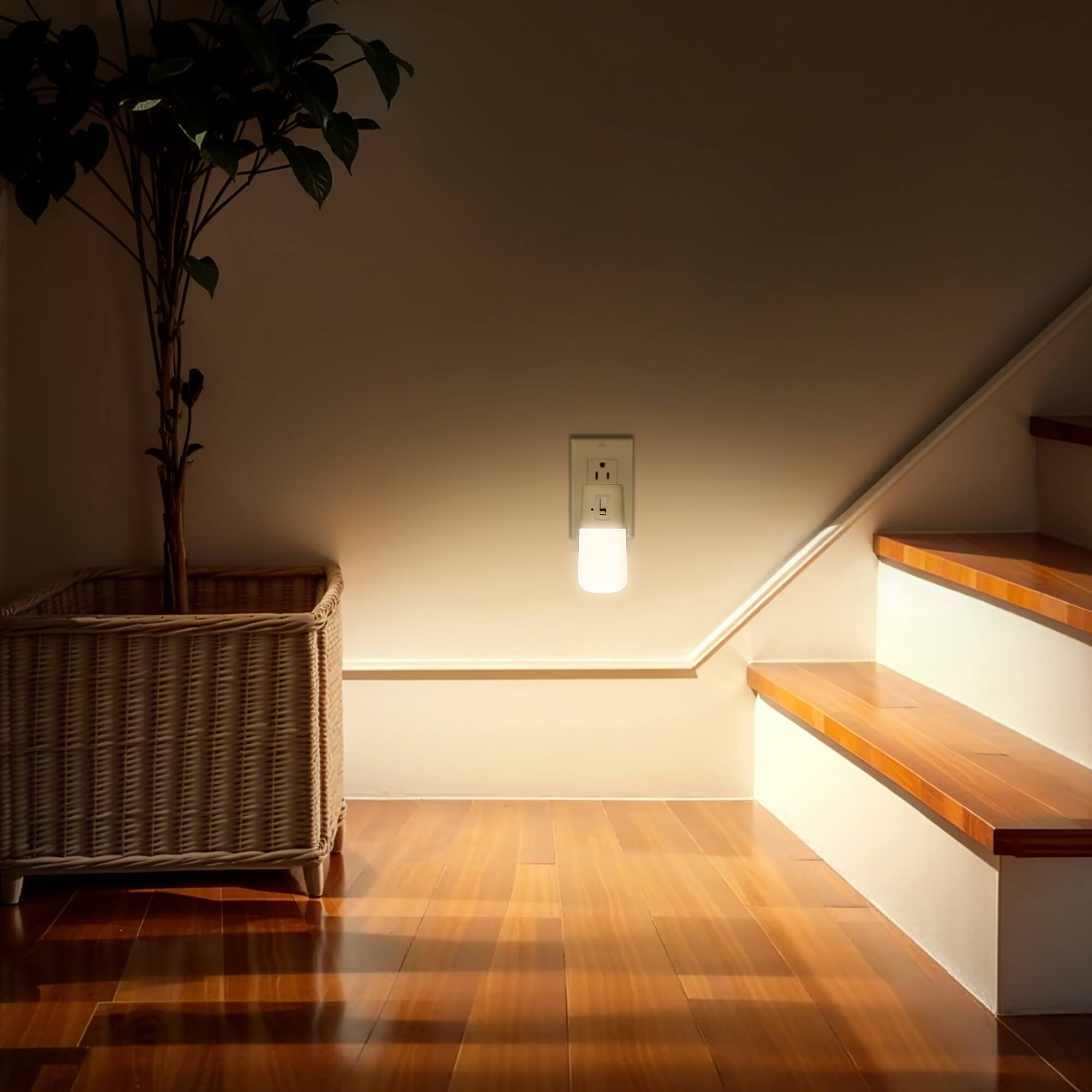Alt View 3. Jandcase - JANDCASE 2-Pack 1W  Plug-in Night Light, 3000K Warm Glow, Vertical Design with Slide Dimmer, Dusk-to-Dawn Sensor - White.