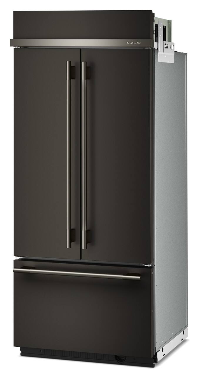 Left. KitchenAid - 20.8 Cu. Ft. Built-In French Door Bottom Mount Refrigerator - Black Ore.
