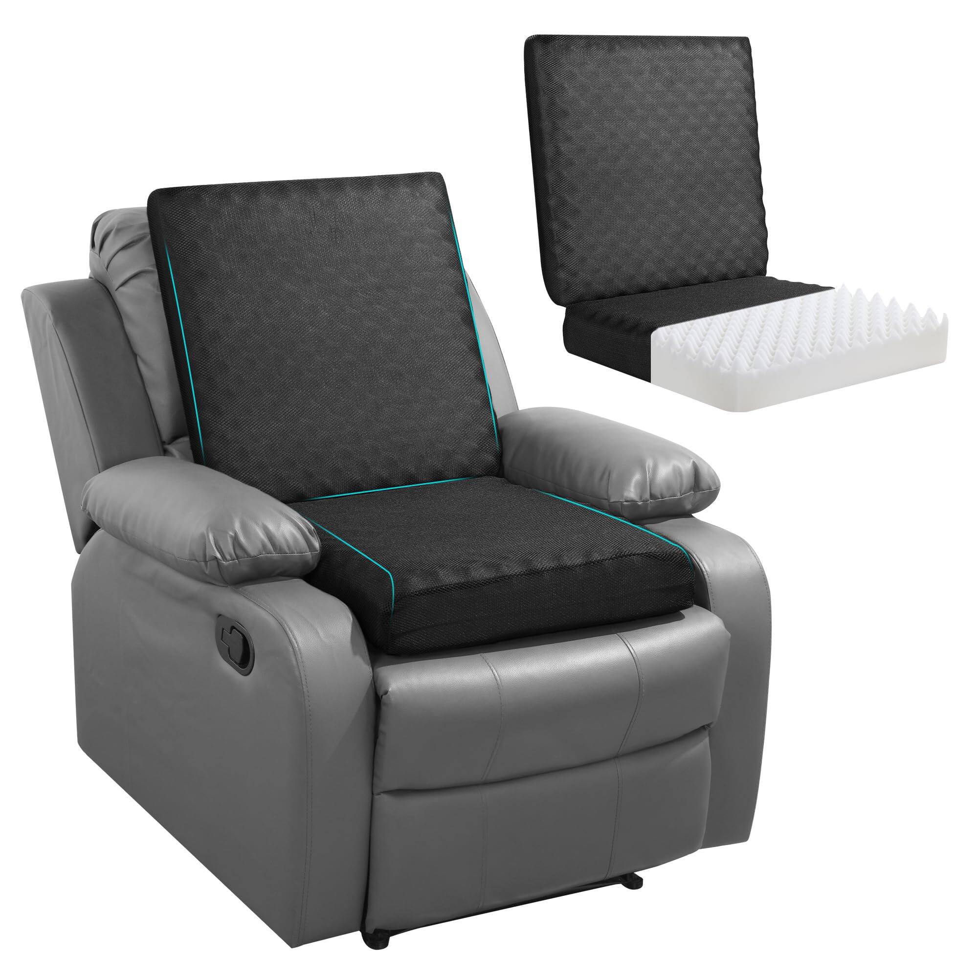 Front. Fabibe - Recliner Cushions for Long Sitting, Washable Design, Premium Quality - Black 20×20×4in.