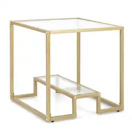 Costway - 22" 2-Tier Sofa Side Table Square Metal Frame for Living Room Bedroom - Bronze